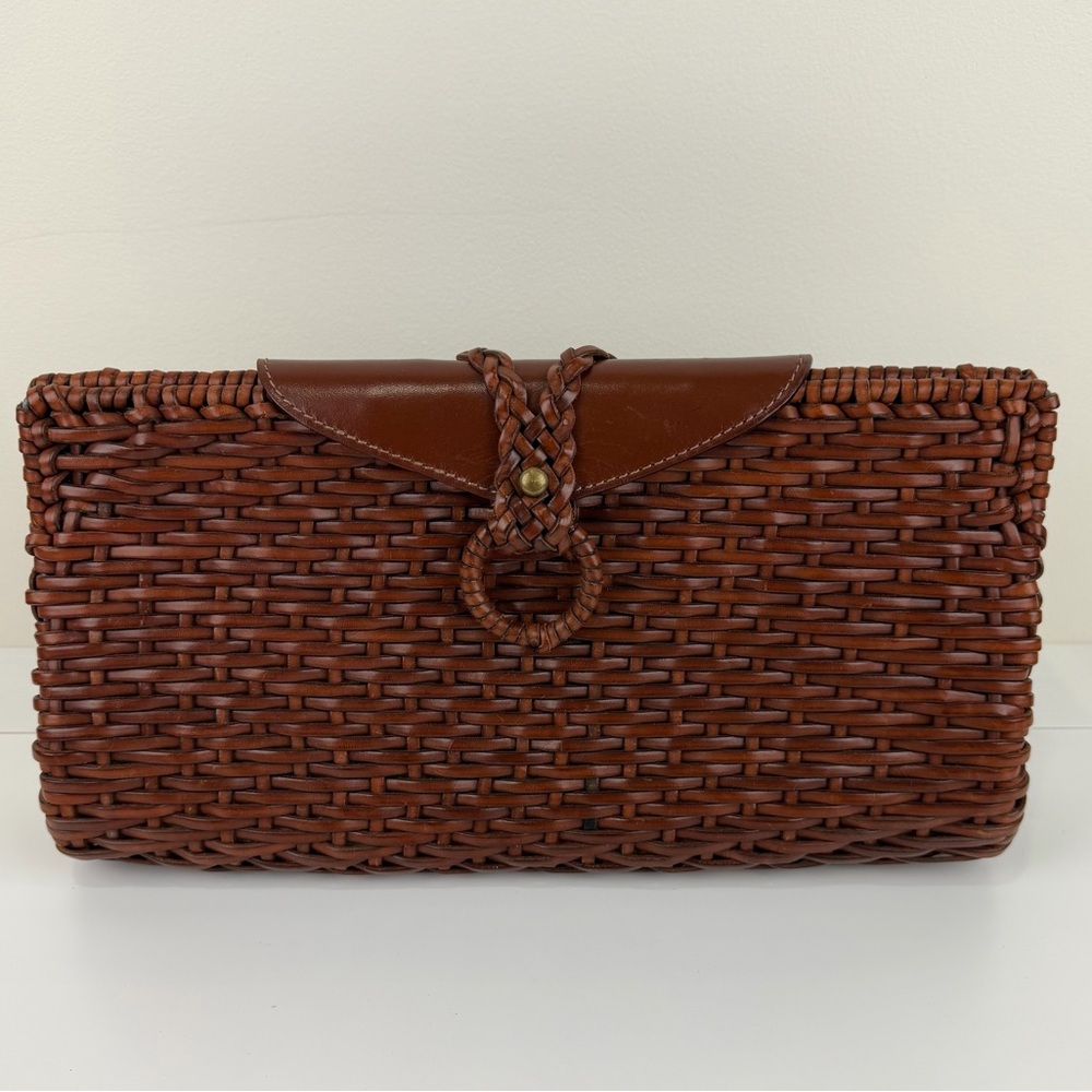 Woven Brown Clutch with Braided Ring Accent - Picture 2 of 15